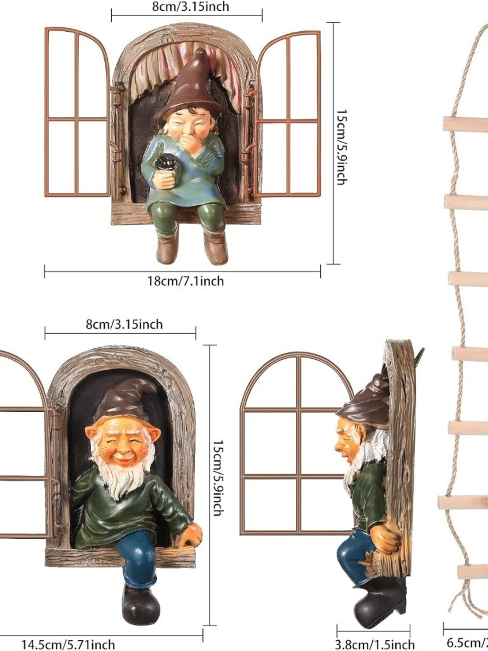 4 Pieces Garden Gnomes Outdoor Tree Hugger Gnome Fairy Statue Elf Out the Door R - Picture 2 of 7